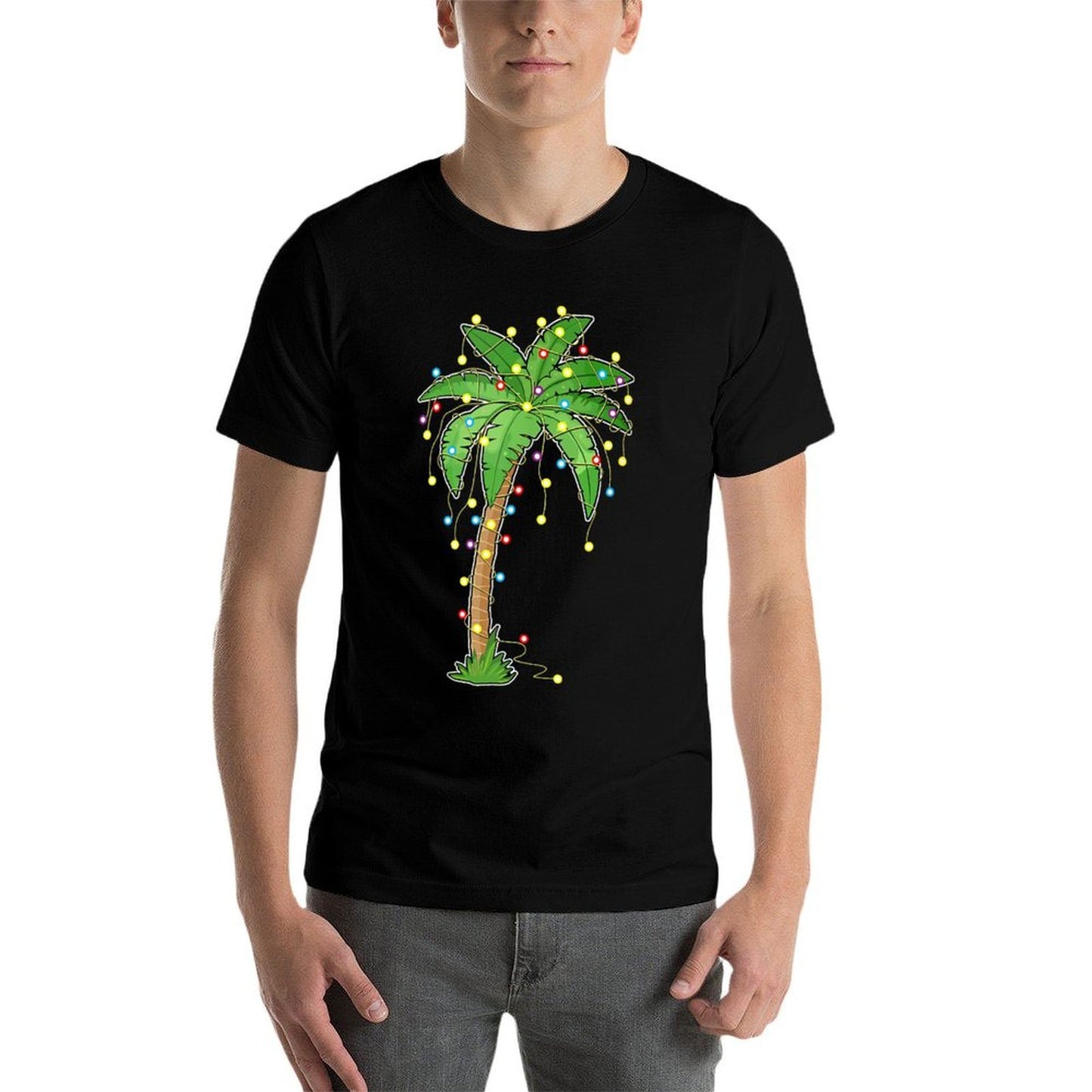 Christmas Lights Palm Tree Beach Funny Tropical Xmas Gift Comfortable T-Shirt
