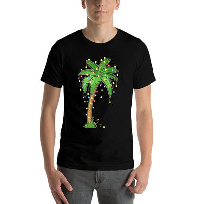 Christmas Lights Palm Tree Beach Funny Tropical Xmas Gift Comfortable T-Shirt