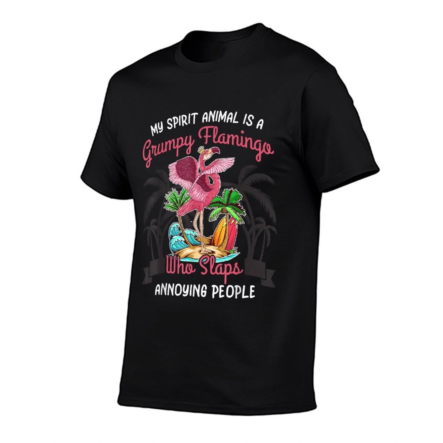 My Spirit Animal Is A Grumpy Flamingo T-shirt Funny Angry  Rolled Sleeves T-Shirt