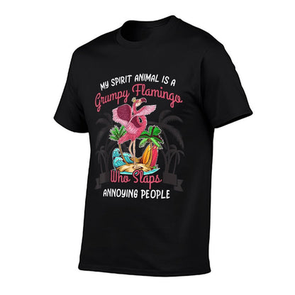 My Spirit Animal Is A Grumpy Flamingo T-shirt Funny Angry  Rolled Sleeves T-Shirt