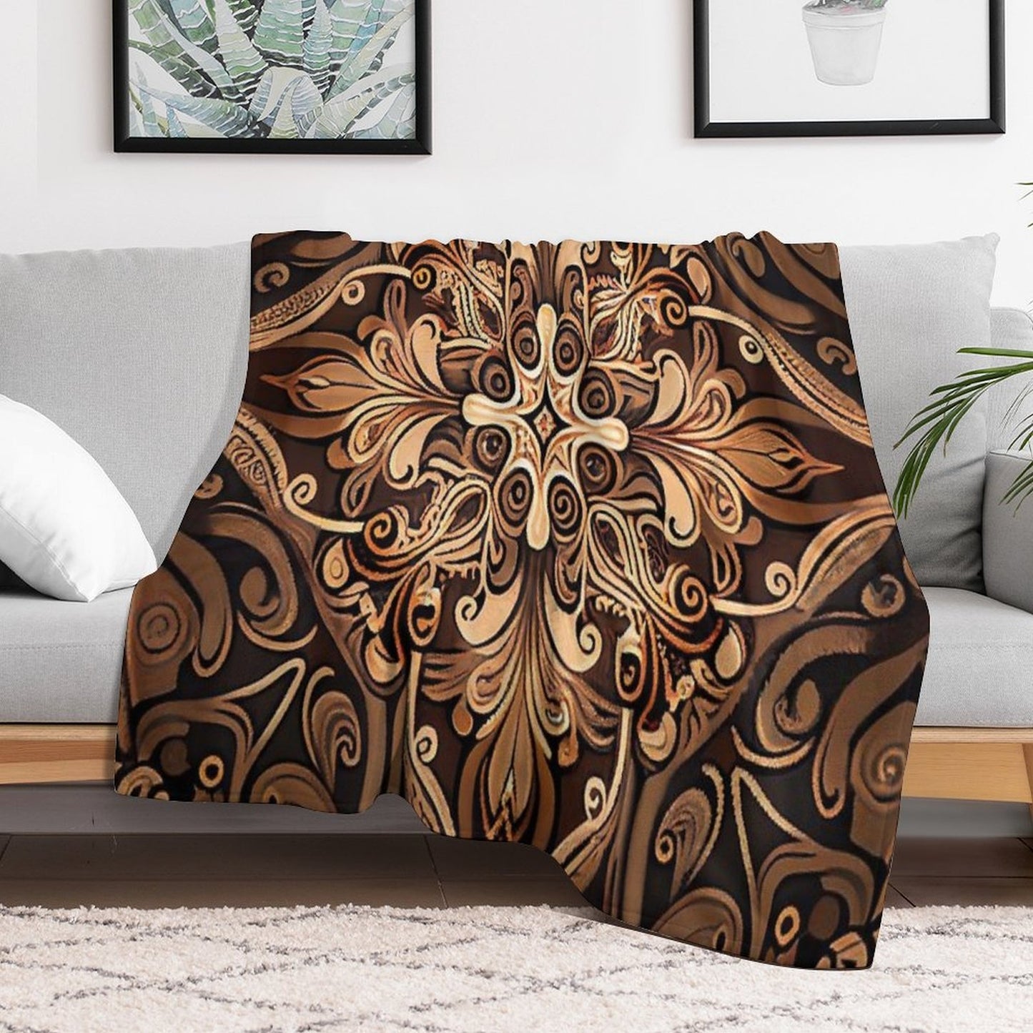 Brown New Traditional Pattern Digital Painting Travel-friendly Throw Blanket