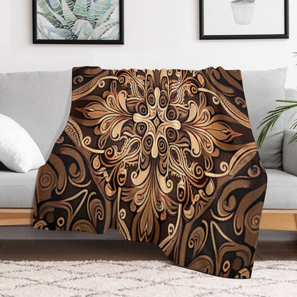 Brown New Traditional Pattern Digital Painting Travel-friendly Throw Blanket