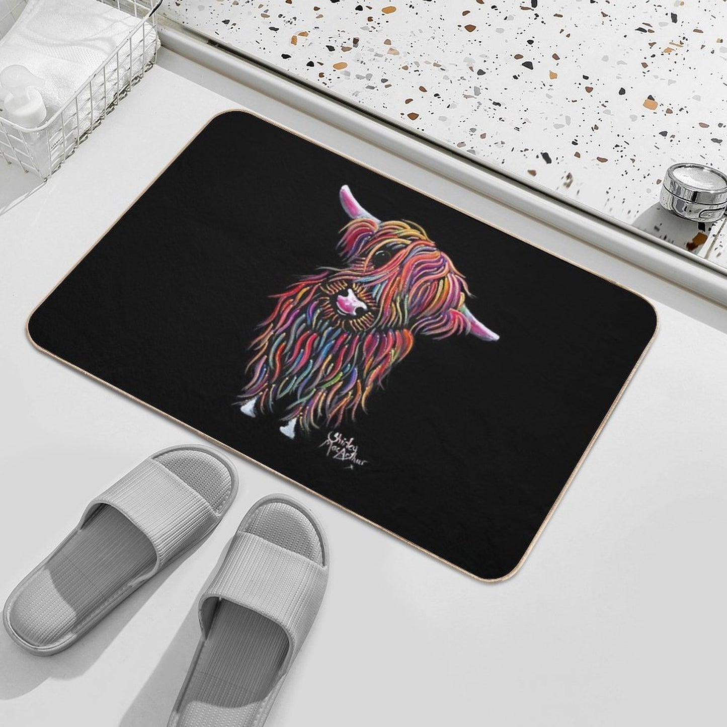 Scottish Highland Cow ' BoLLY ' by Shirley MacArthur  Anti-Trip Bath Mat