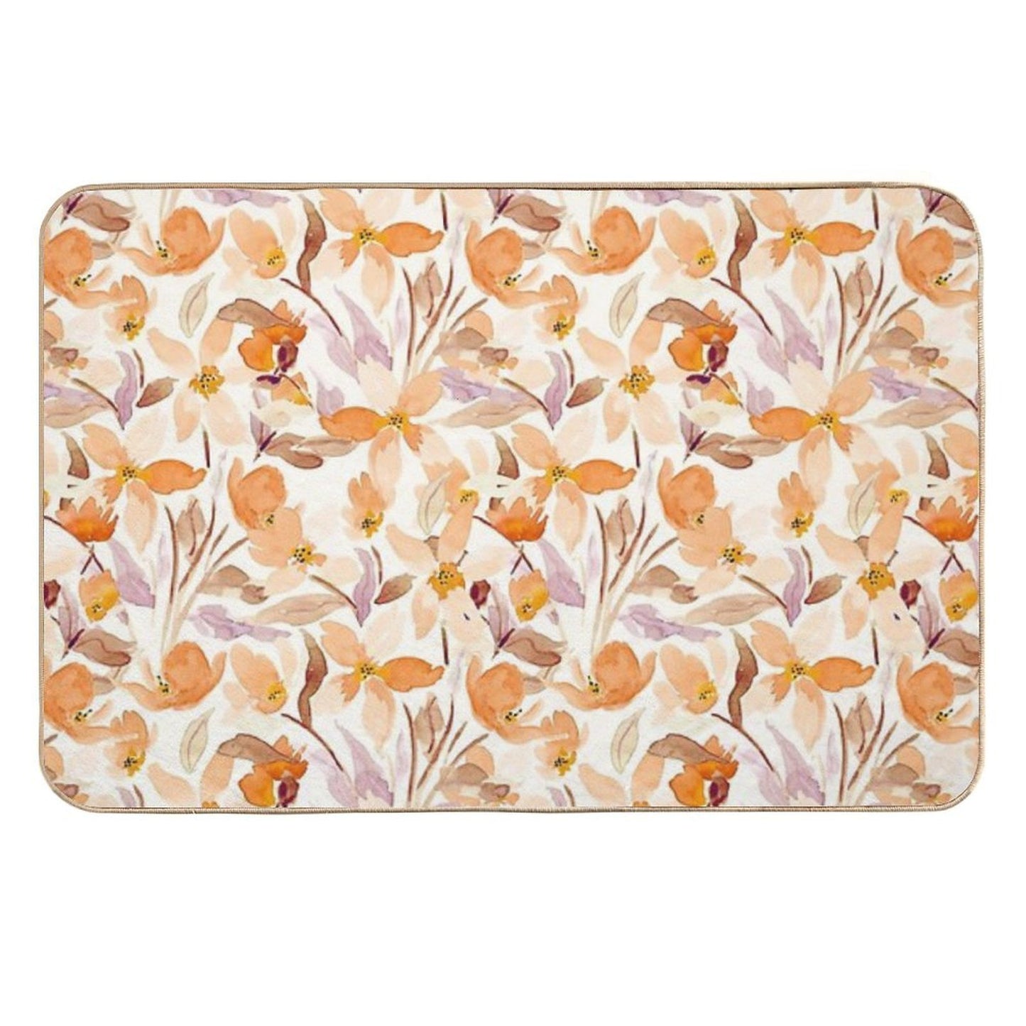 All over Watercolor Farmhouse Florals Yellow And Orange Fall Orange And Lilac  Easy To Clean Bath Mat