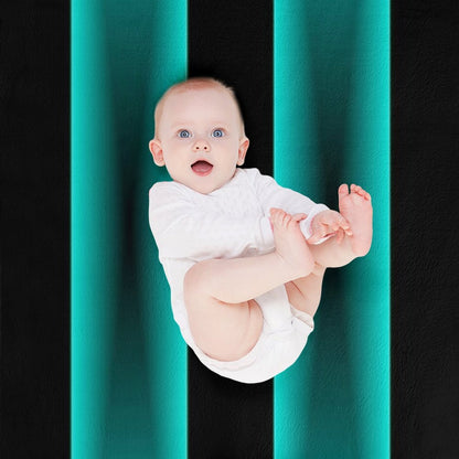 Cyan to Black Fade Stripes with Black Background Durable Throw Blanket