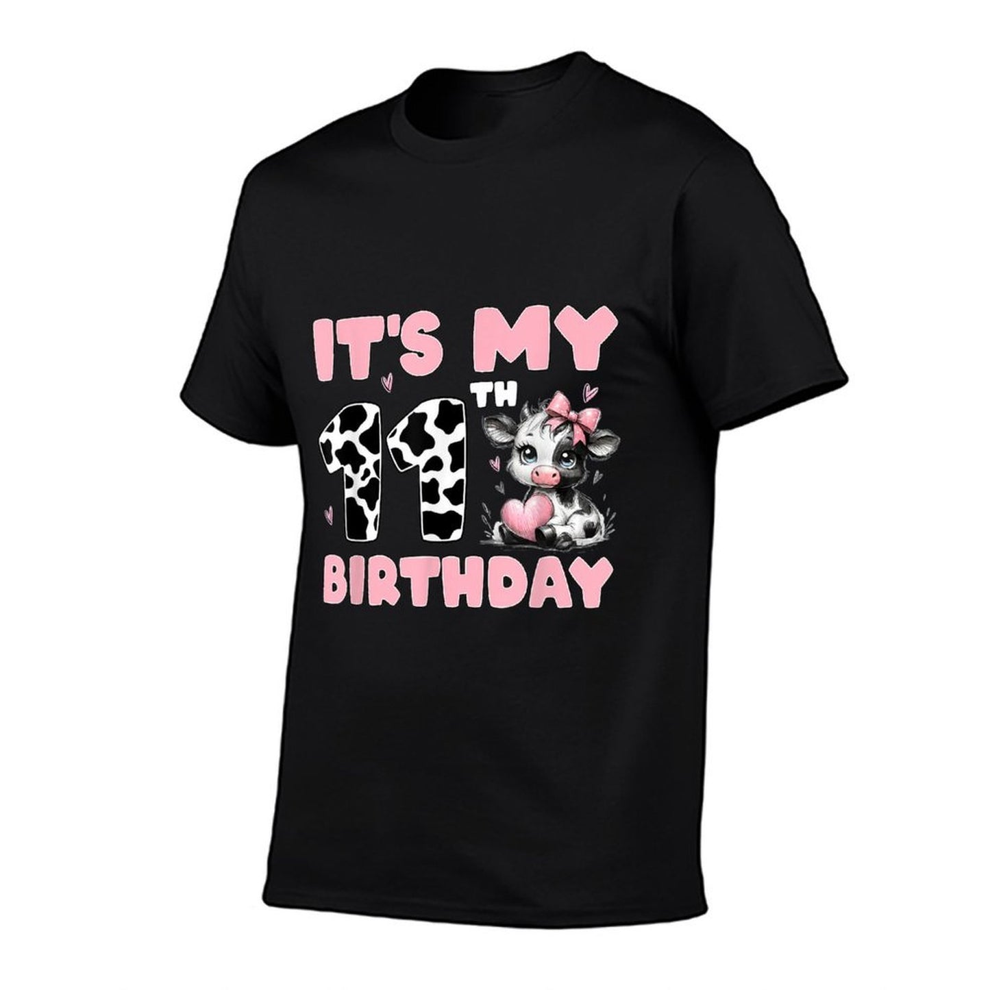 It's My 11th Birthday Cow Coquette Pink Bow 11 Year Old Girl  Fade-proof Color T-Shirt