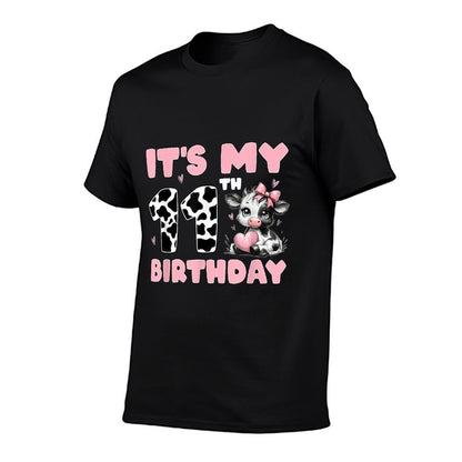 It's My 11th Birthday Cow Coquette Pink Bow 11 Year Old Girl  Fade-proof Color T-Shirt