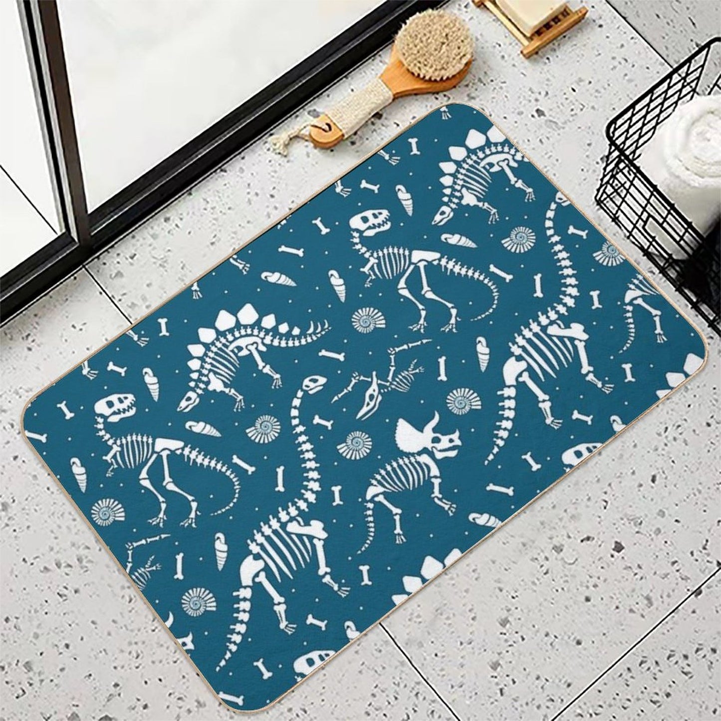 Dinosaur Fossils in Blue  Stain-Proof Bath Mat