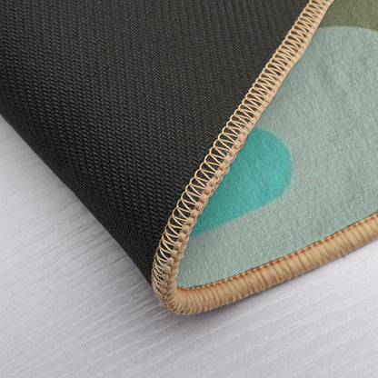 Retro Piquet Mid Mod Abstract Minimalist Pattern in Vintage Turquoise, Olive, And Ecru  Anti-Trip Bath Mat