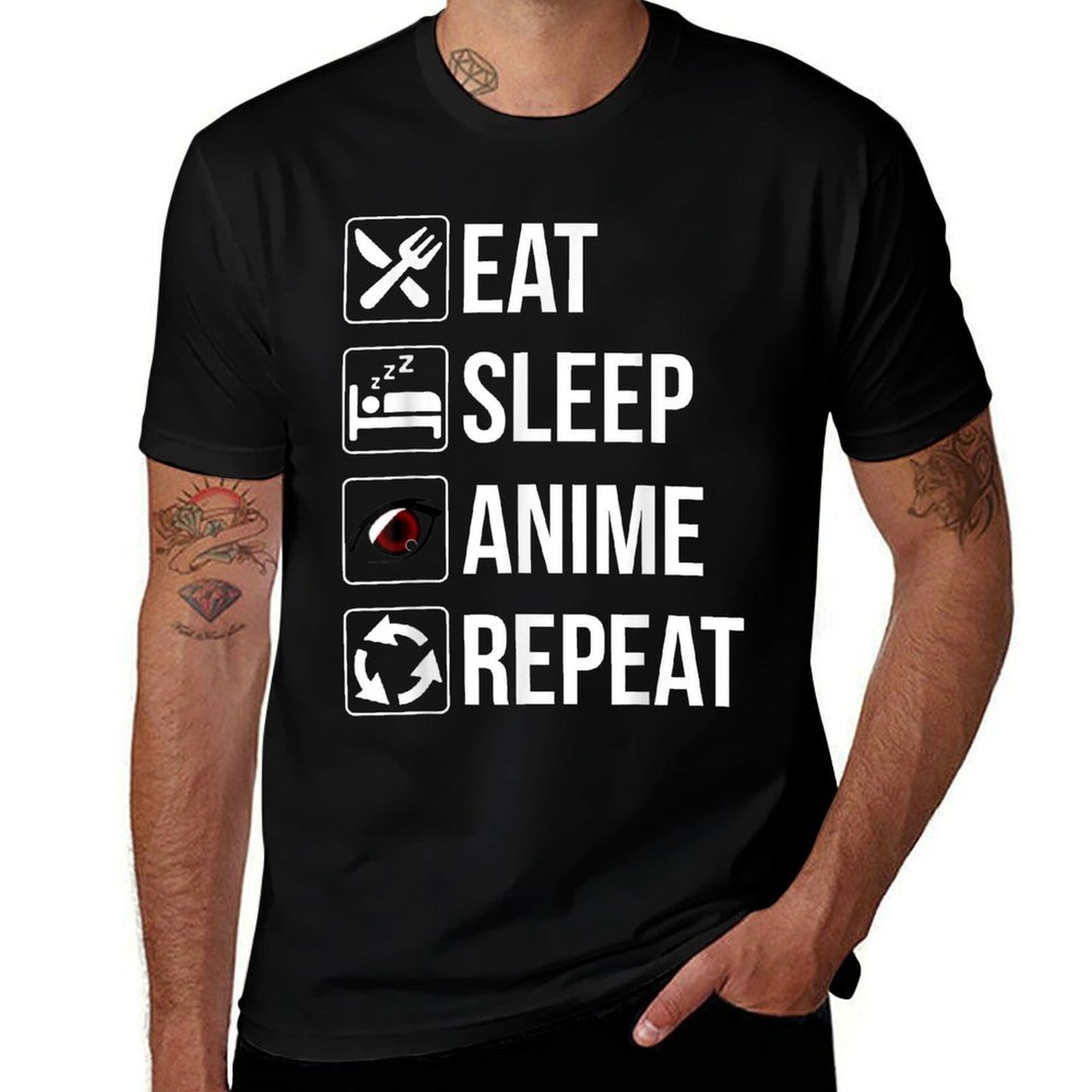 Funny Eat Sleep Anime Repeat  Graphic-printed T-Shirt