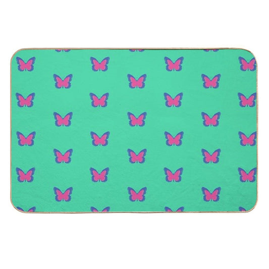Blue And Pink Butterflies on Mint Green  Repositionable Bath Mat