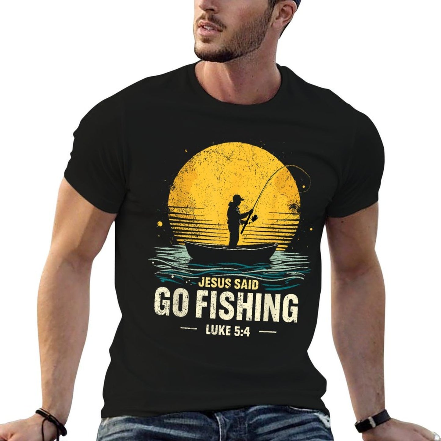 Jesus Said Go Fishing Bible Verse Fisherman Christian  Soft T-Shirt
