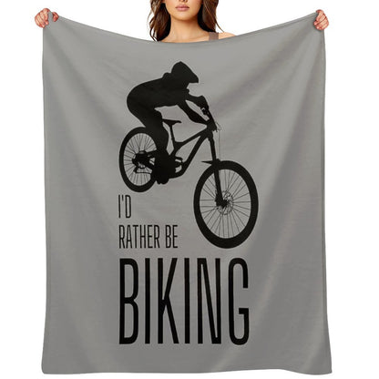 I'd Rather Be Biking. MTB. Mountain Biker. Downhill. Black Lightweight Throw Blanket