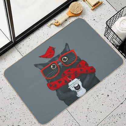 Morning Coffee With A Cardinal  Absorbent Bath Mat
