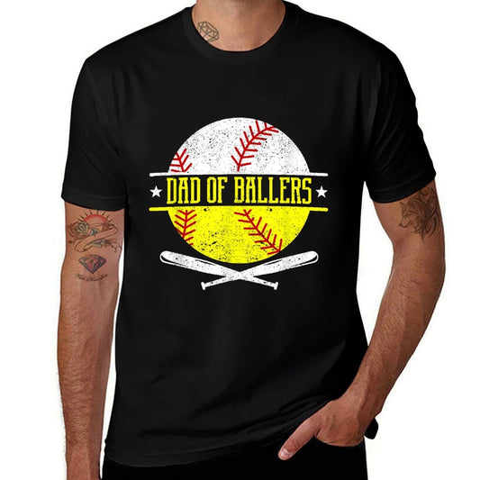 Dad of Ballers Funny Dad of Baseball And Softball Player  Rolled Sleeves T-Shirt