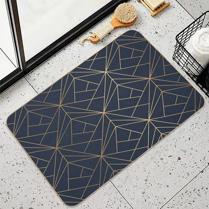 Elegant Geometric Copper Navy Blue  Absorbent Bath Mat