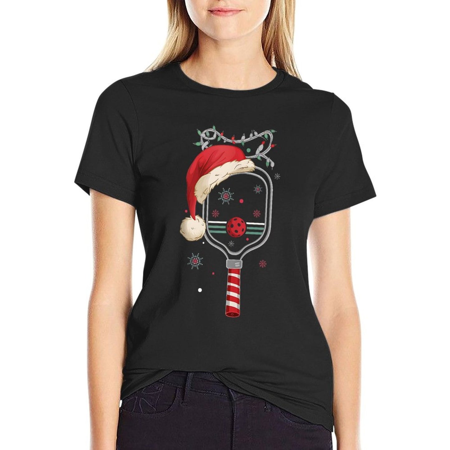 Pickleball Player Christmas Holiday Reindeer Xmas Women Men  Wrinkle-resistant T-Shirt