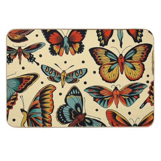 Butterflies Traditional Tattoo Flash  Eco-Friendly Bath Mat