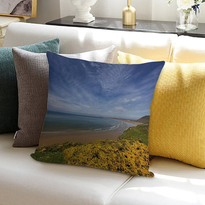 Rhossili Bay in The Gower Peninsular Wales UK Soft High-Density Material Throw Pillow