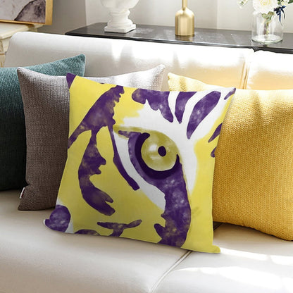 Purple And Gold Watercolor Tiger Artwork Soft Reinforced Edging Throw Pillow