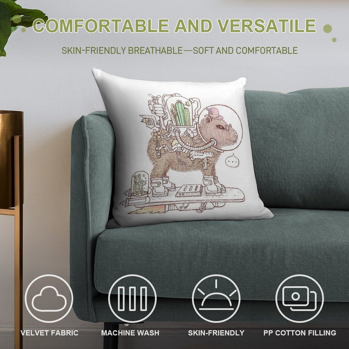 Capybara Space Suits Soft Easy Maintenance Throw Pillow