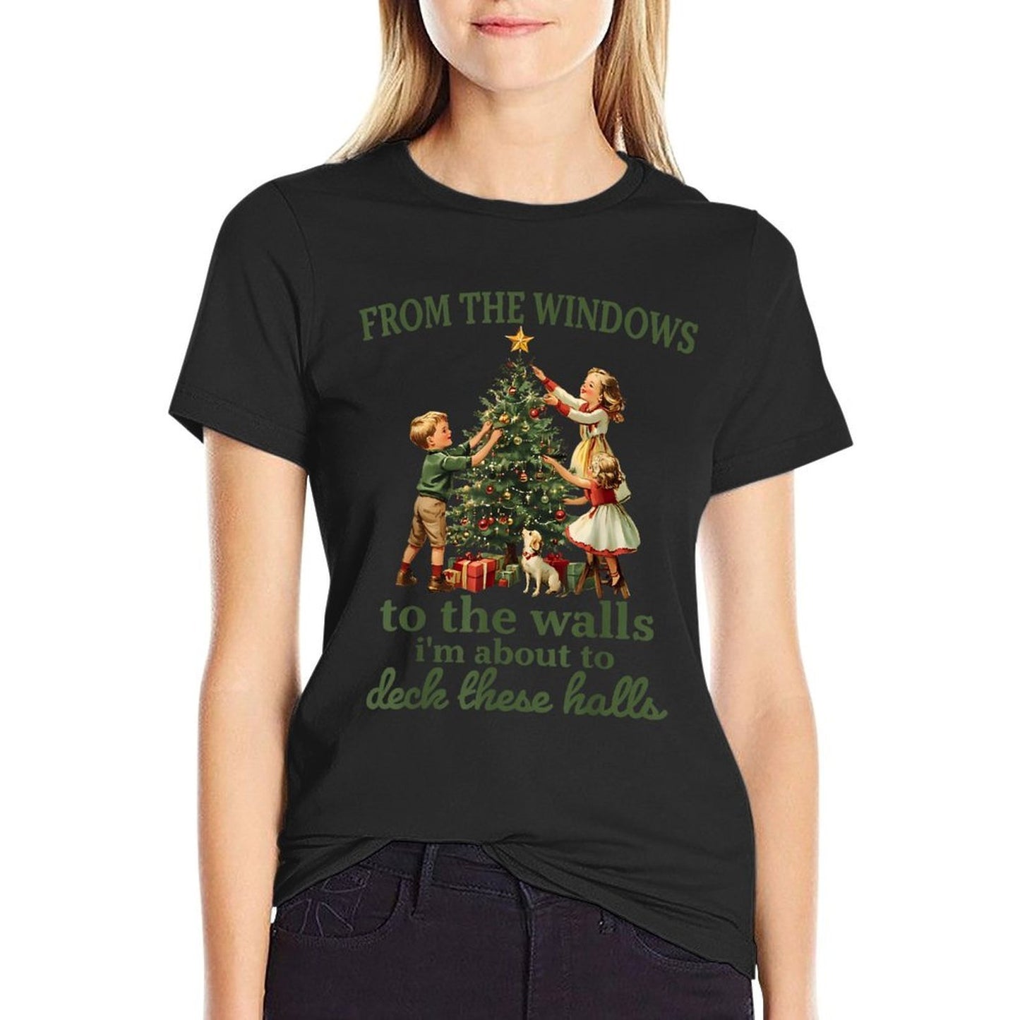 Funny Christmas from The Windows to The Walls Im About to  Ribbed Collar T-Shirt