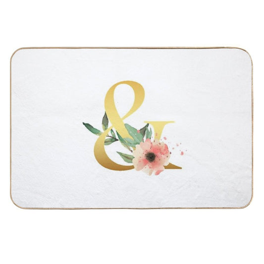 Floral Gold Monogram & Letter Art Ampersand  Long-Lasting Bath Mat