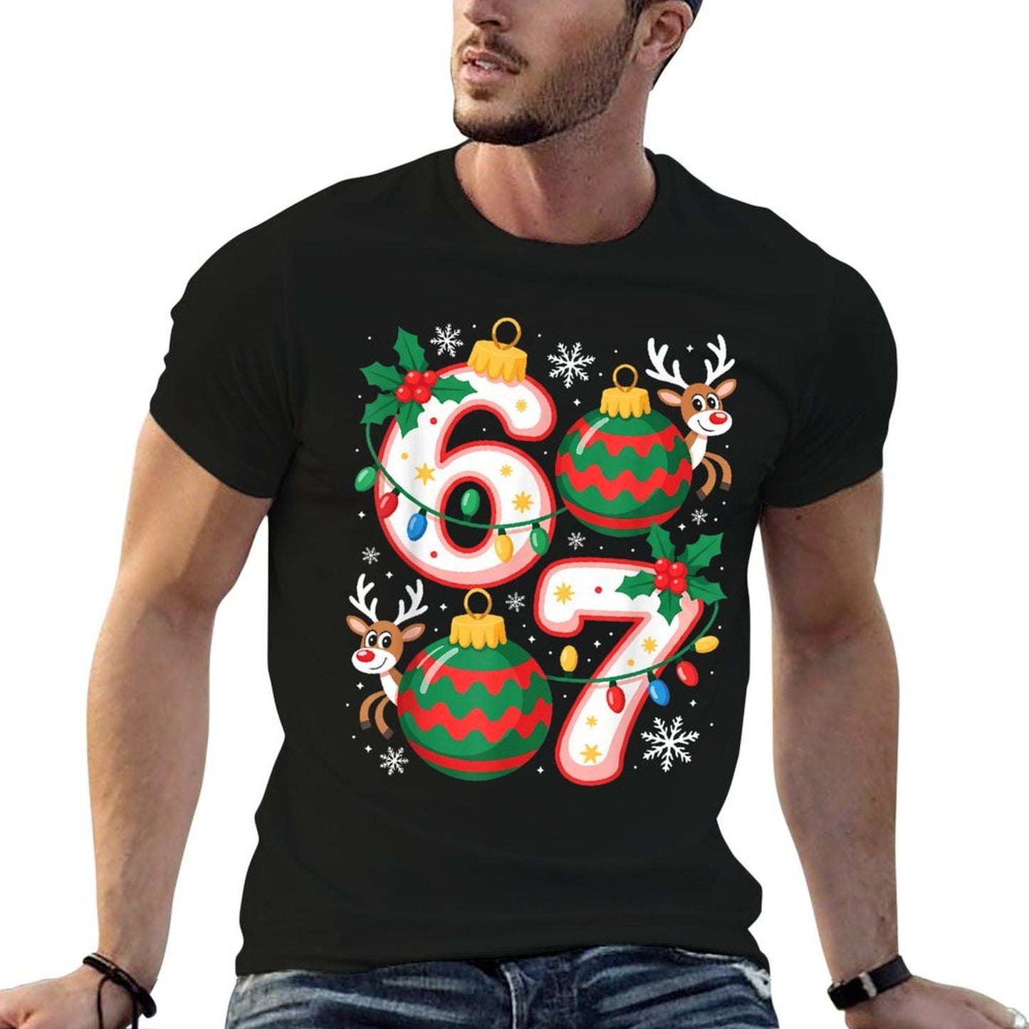 Funny Six Seven 67 Meme 6 7 Elf Santa Christmas Pajamas Kids  Ribbed Collar T-Shirt