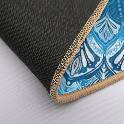 Boho Mandala in Monochrome Blue And White  Non-Slip Bath Mat