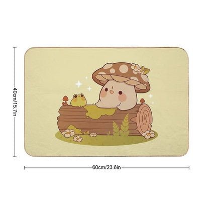 Mushroom And Frog Friends  Easy To Clean Bath Mat