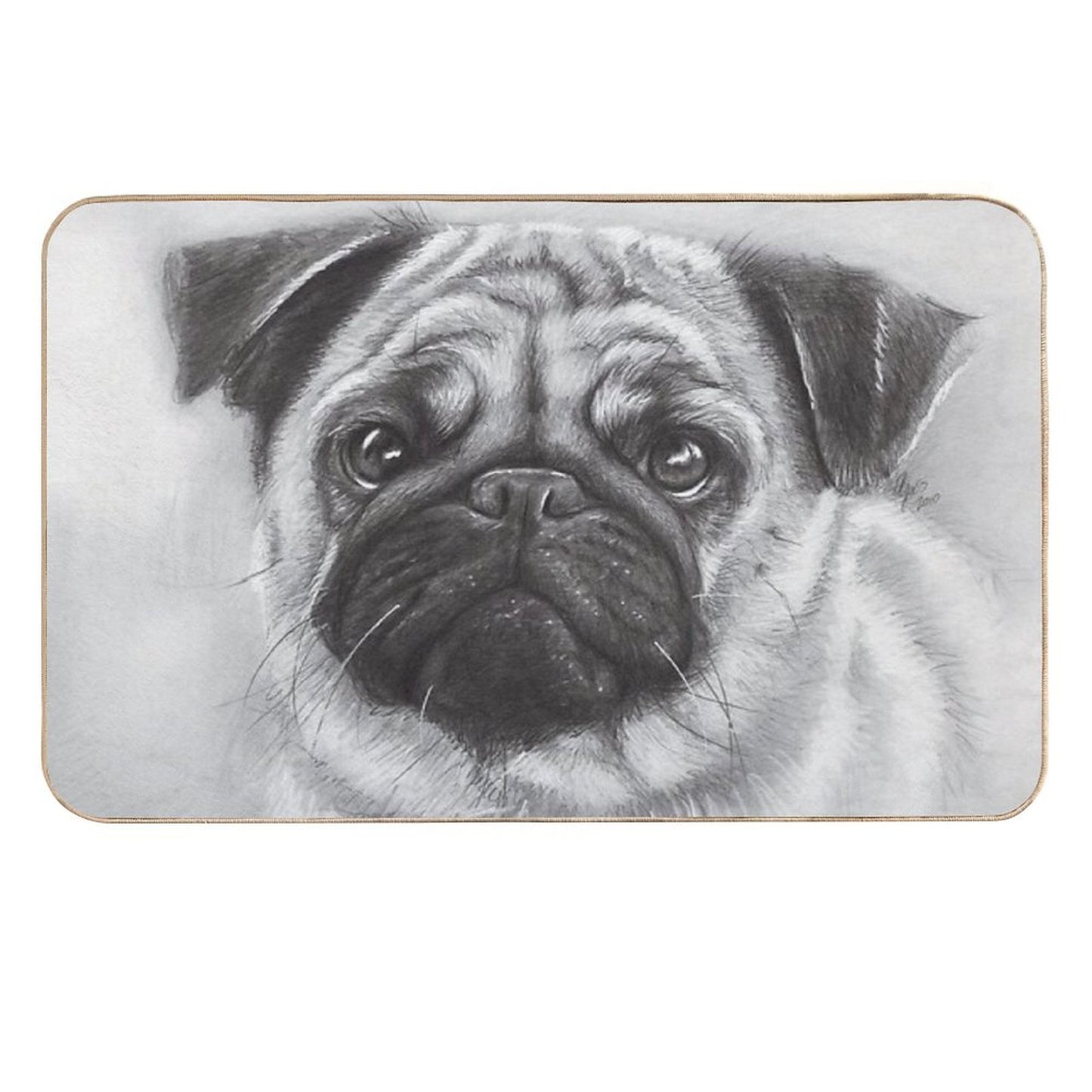 Pug Drawing  Repositionable Bath Mat