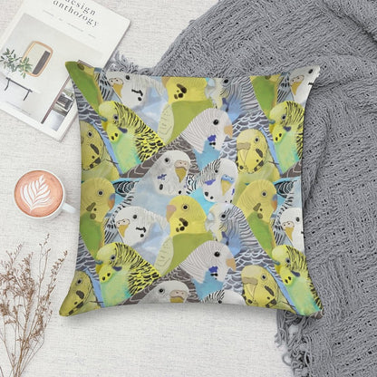 Budgie Parakeets Soft Fade-Resistant Throw Pillow