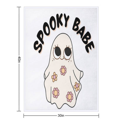 Spooky Babe  Cute Retro Halloween Ghost Girl Aesthetic Typography Design Durable Throw Blanket