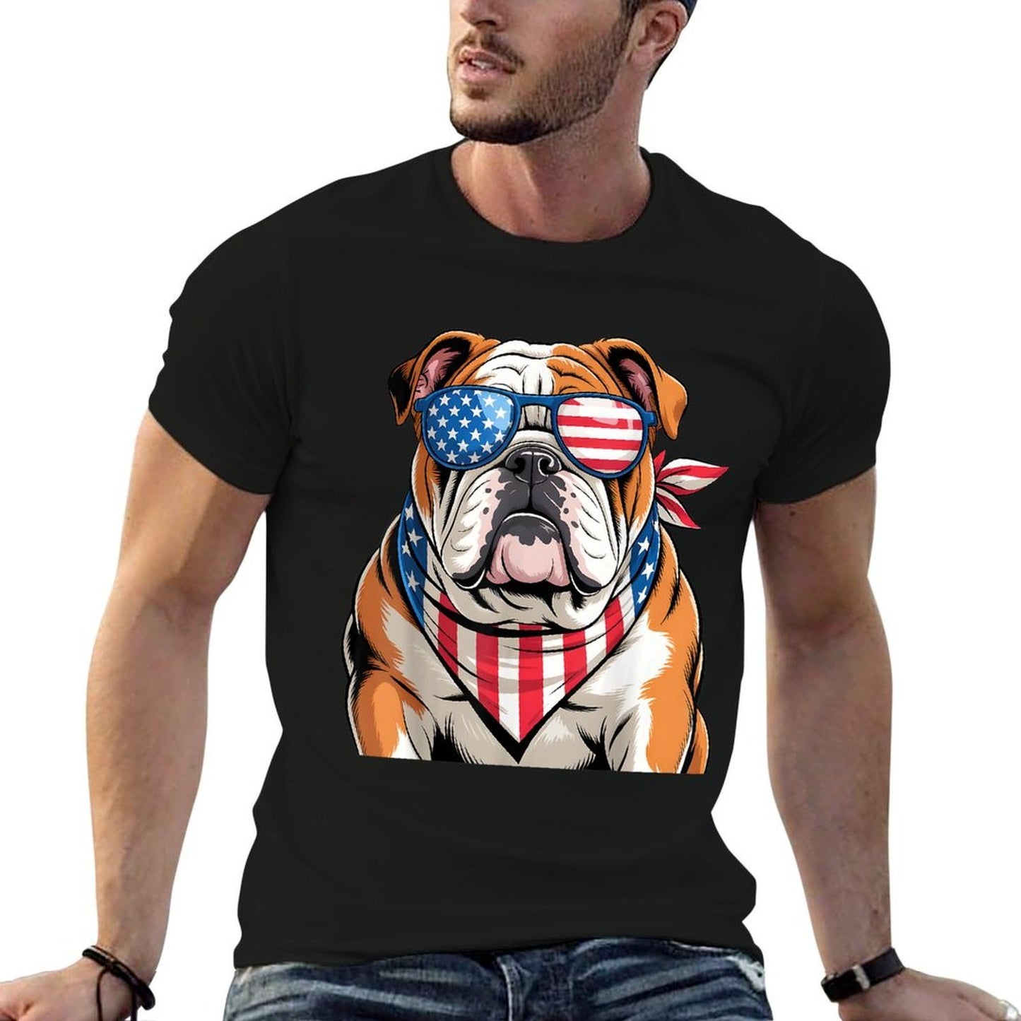 American Patriotic Bulldog 4th Of July 2025 USA Men  Wrinkle-resistant T-Shirt
