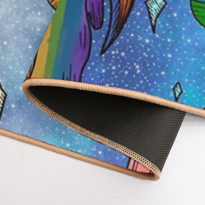 Rainbow UFO in Space  Repositionable Bath Mat