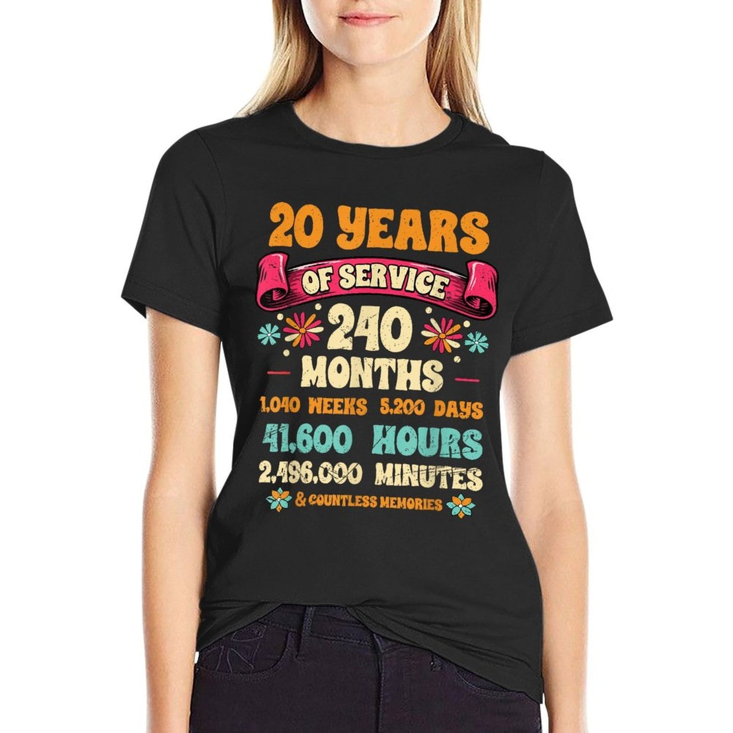 20 Years Of Service 20th Year Work Anniversary For Men Women  High-quality Stitching T-Shirt