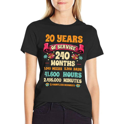 20 Years Of Service 20th Year Work Anniversary For Men Women  High-quality Stitching T-Shirt