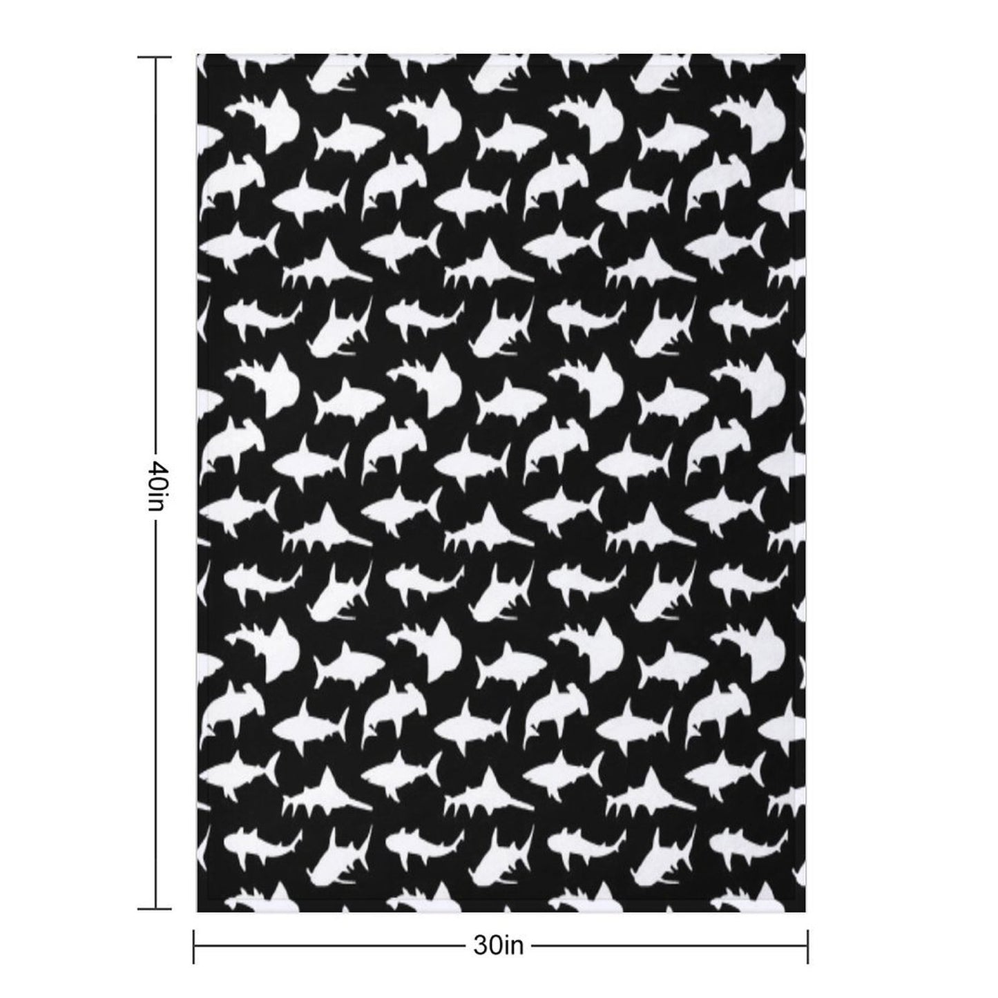 Sharks on Black Machine-washable Throw Blanket