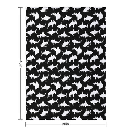 Sharks on Black Machine-washable Throw Blanket