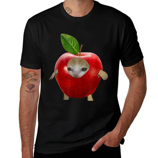 Gift For Friends Funny Crying Apple Cat Memes  Fade-proof Color T-Shirt