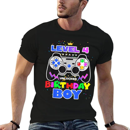 Birthday Boy Level 4 Unlocked Video Game 4th Birthday Gamer  Summer-ready Fabric T-Shirt