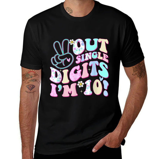 Peace Out Single Digits I'm 10 Groovy 10th Birthday  Soft T-Shirt