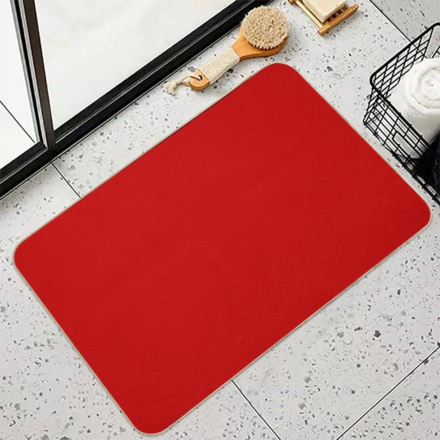 Cherry Red Solid Color  Long-Lasting Bath Mat
