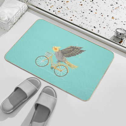 Cockatiel on A Bicycle  Easy To Clean Bath Mat