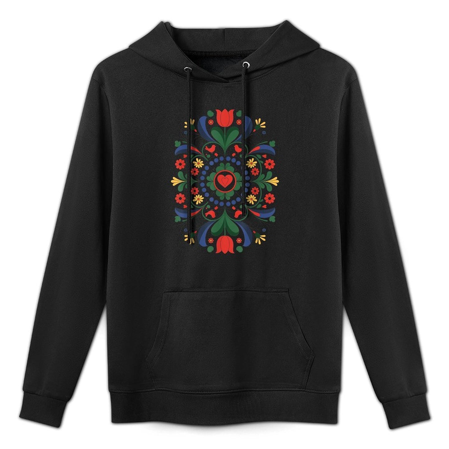 Folk Mandala Heart Birds Flowers Polish Art Unisex Design Hoodie