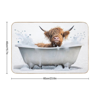 Baby Highland Cow Taking A Bath, Cute Animal Art  Eco-Friendly Bath Mat