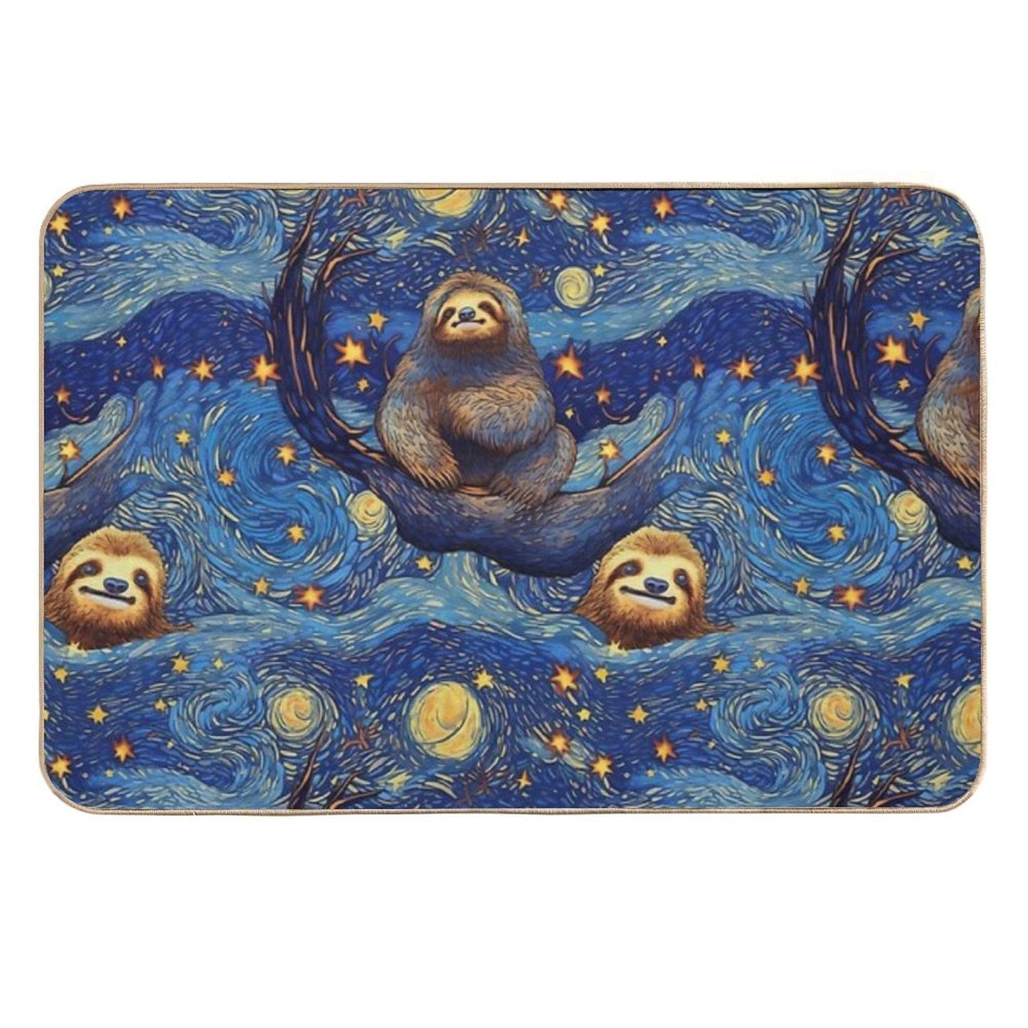 Starry Night of Happy Sloths  Dirt-Trapping Bath Mat