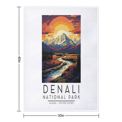 A Vintage Illustration of Denali National Park - Alaska - United States Plush Throw Blanket