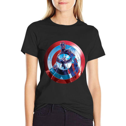 Marvel Captain America 4 Brave New World Shield Reflection  Rolled Sleeves T-Shirt