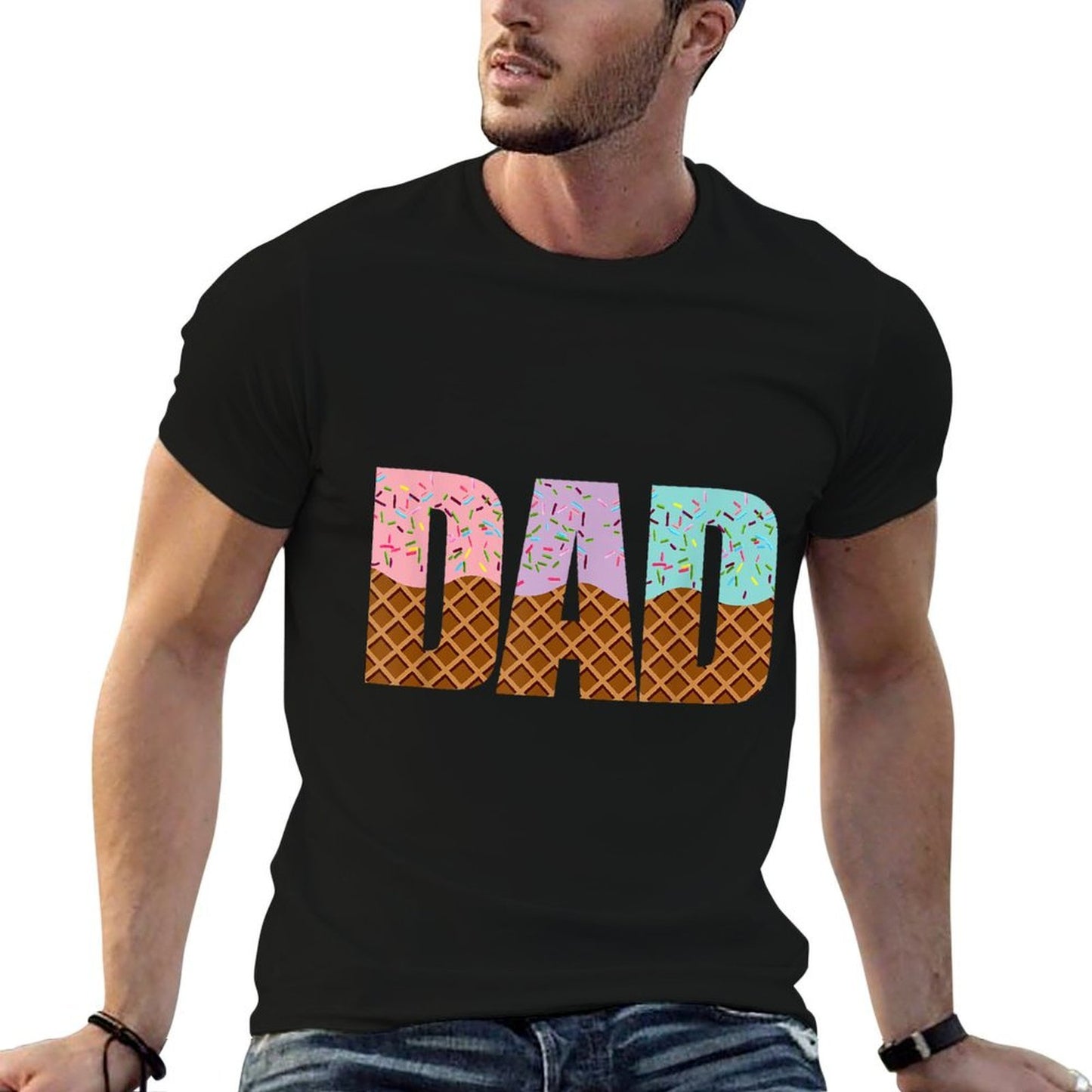 Dad Of The Sweet One Ice Cream 1st First Family Mother&#39;s Day  Ribbed Collar T-Shirt